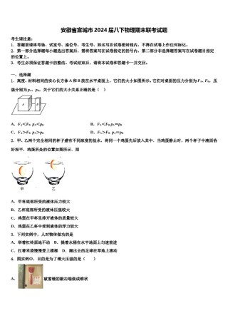 安徽省宣城市2024届八下物理期末联考试题含解析.doc
