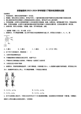 安徽省宿州2023-2024学年物理八下期末检测模拟试题含解析.doc