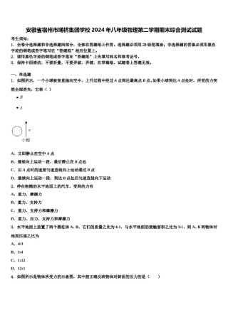 安徽省宿州市埇桥集团学校2024年八年级物理第二学期期末综合测试试题含解析.doc