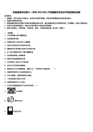 安徽省宿州市第十一中学2024年八下物理期末学业水平测试模拟试题含解析.doc