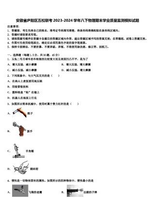 安徽省庐阳区五校联考2023-2024学年八下物理期末学业质量监测模拟试题含解析.doc