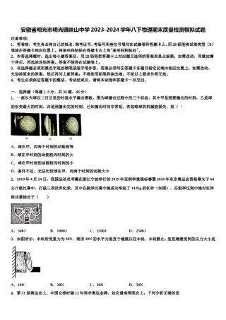 安徽省明光市明光镇映山中学2023-2024学年八下物理期末质量检测模拟试题含解析.doc
