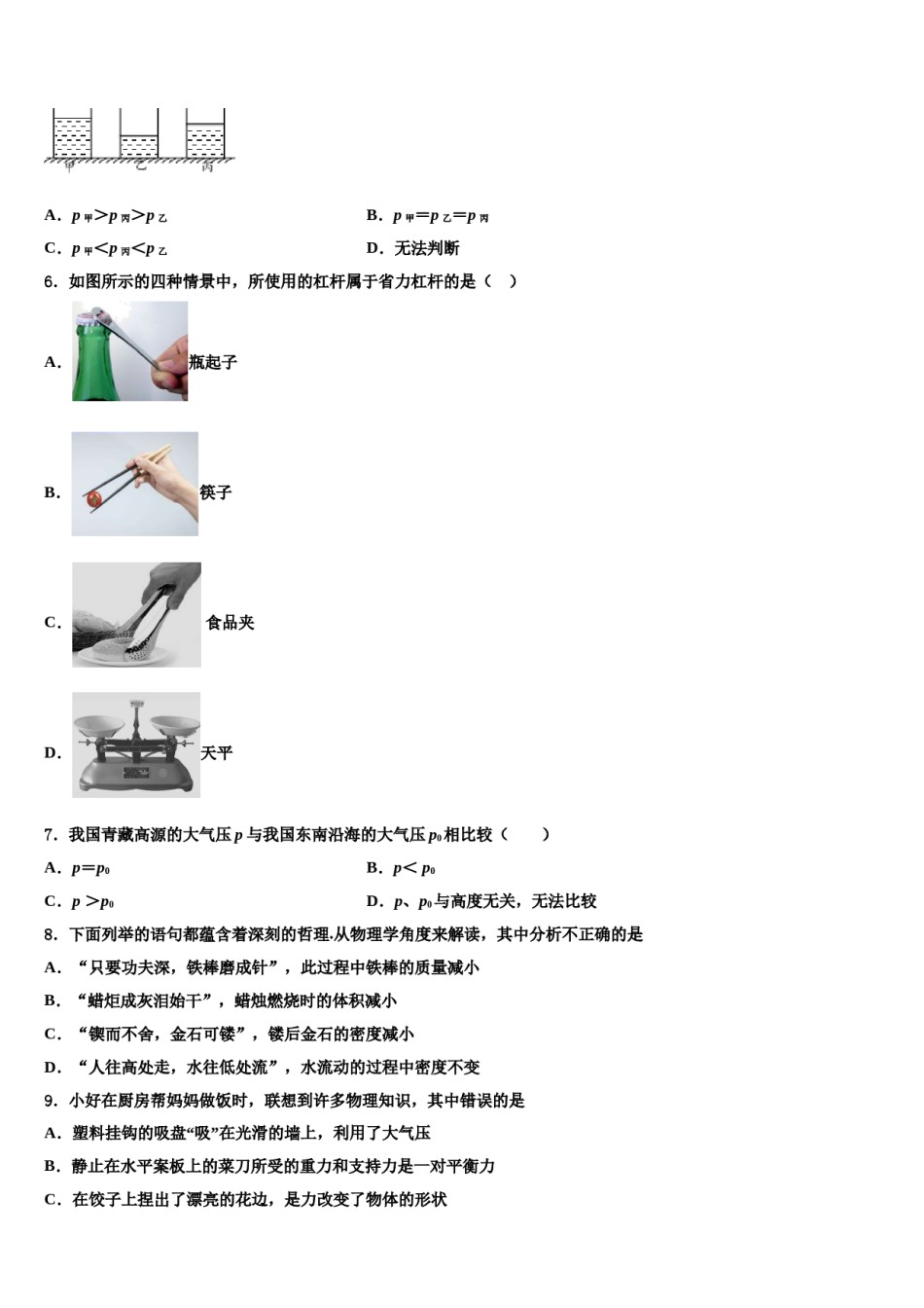 安徽省桐城市2024届八下物理期末综合测试试题含解析.doc_第2页