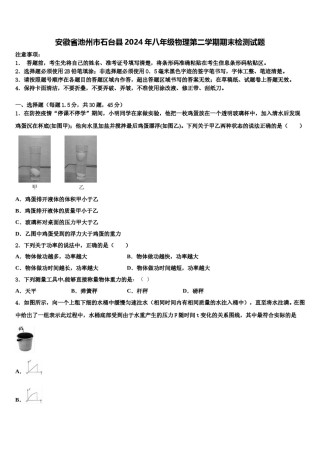 安徽省池州市石台县2024年八年级物理第二学期期末检测试题含解析.doc