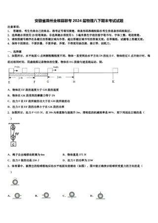 安徽省滁州全椒县联考2024届物理八下期末考试试题含解析.doc