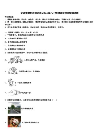 安徽省滁州市明光市2024年八下物理期末检测模拟试题含解析.doc