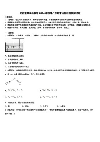 安徽省濉溪县联考2024年物理八下期末达标检测模拟试题含解析.doc