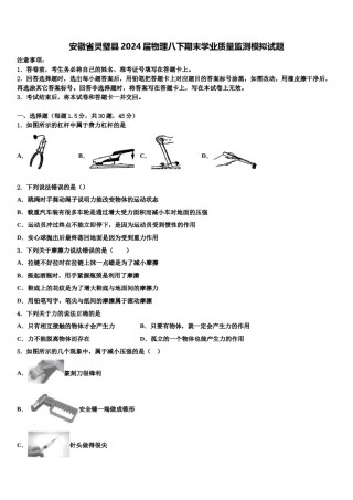 安徽省灵璧县2024届物理八下期末学业质量监测模拟试题含解析.doc
