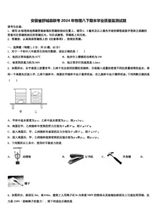 安徽省舒城县联考2024年物理八下期末学业质量监测试题含解析.doc