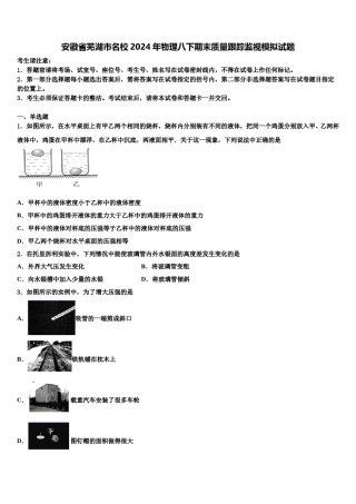 安徽省芜湖市名校2024年物理八下期末质量跟踪监视模拟试题含解析.doc