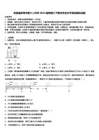 安徽省蚌埠市第十二中学2024届物理八下期末学业水平测试模拟试题含解析.doc