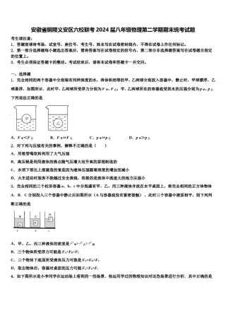 安徽省铜陵义安区六校联考2024届八年级物理第二学期期末统考试题含解析.doc