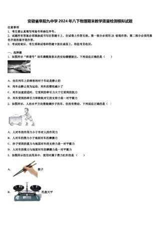安徽省阜阳九中学2024年八下物理期末教学质量检测模拟试题含解析.doc