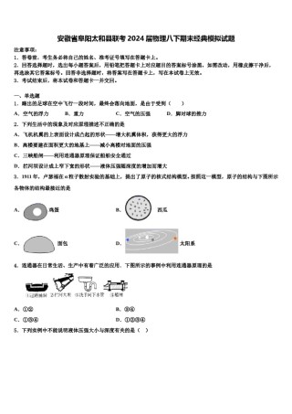 安徽省阜阳太和县联考2024届物理八下期末经典模拟试题含解析.doc