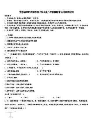 安徽省阜阳市颍东区2024年八下物理期末达标检测试题含解析.doc