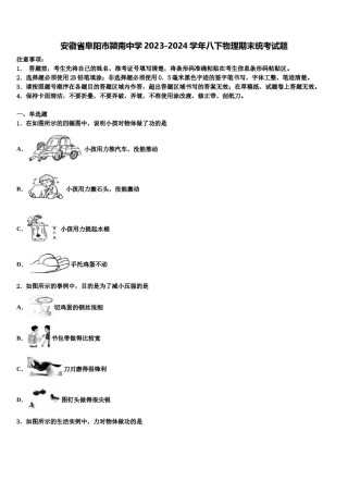 安徽省阜阳市颍南中学2023-2024学年八下物理期末统考试题含解析.doc
