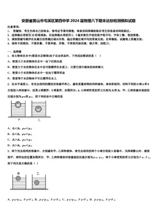 安徽省黄山市屯溪区第四中学2024届物理八下期末达标检测模拟试题含解析.doc