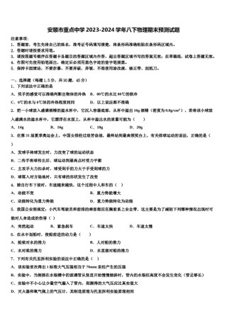 安顺市重点中学2023-2024学年八下物理期末预测试题含解析.doc