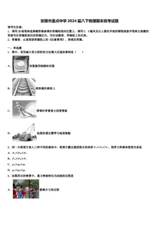 安顺市重点中学2024届八下物理期末统考试题含解析.doc