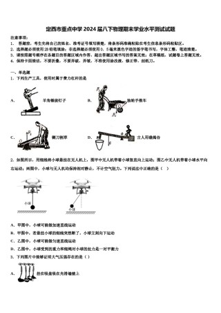 定西市重点中学2024届八下物理期末学业水平测试试题含解析.doc