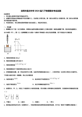 定西市重点中学2024届八下物理期末考试试题含解析.doc