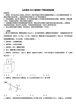 山东泰安2024届物理八下期末预测试题含解析.doc
