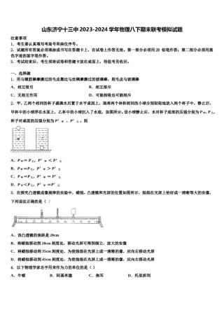 山东济宁十三中2023-2024学年物理八下期末联考模拟试题含解析.doc