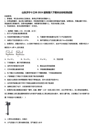 山东济宁十三中2024届物理八下期末达标检测试题含解析.doc