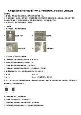 山东省东营市垦利区利区六校2024届八年级物理第二学期期末复习检测试题含解析.doc