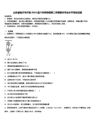 山东省临沂市沂县2024届八年级物理第二学期期末学业水平测试试题含解析.doc