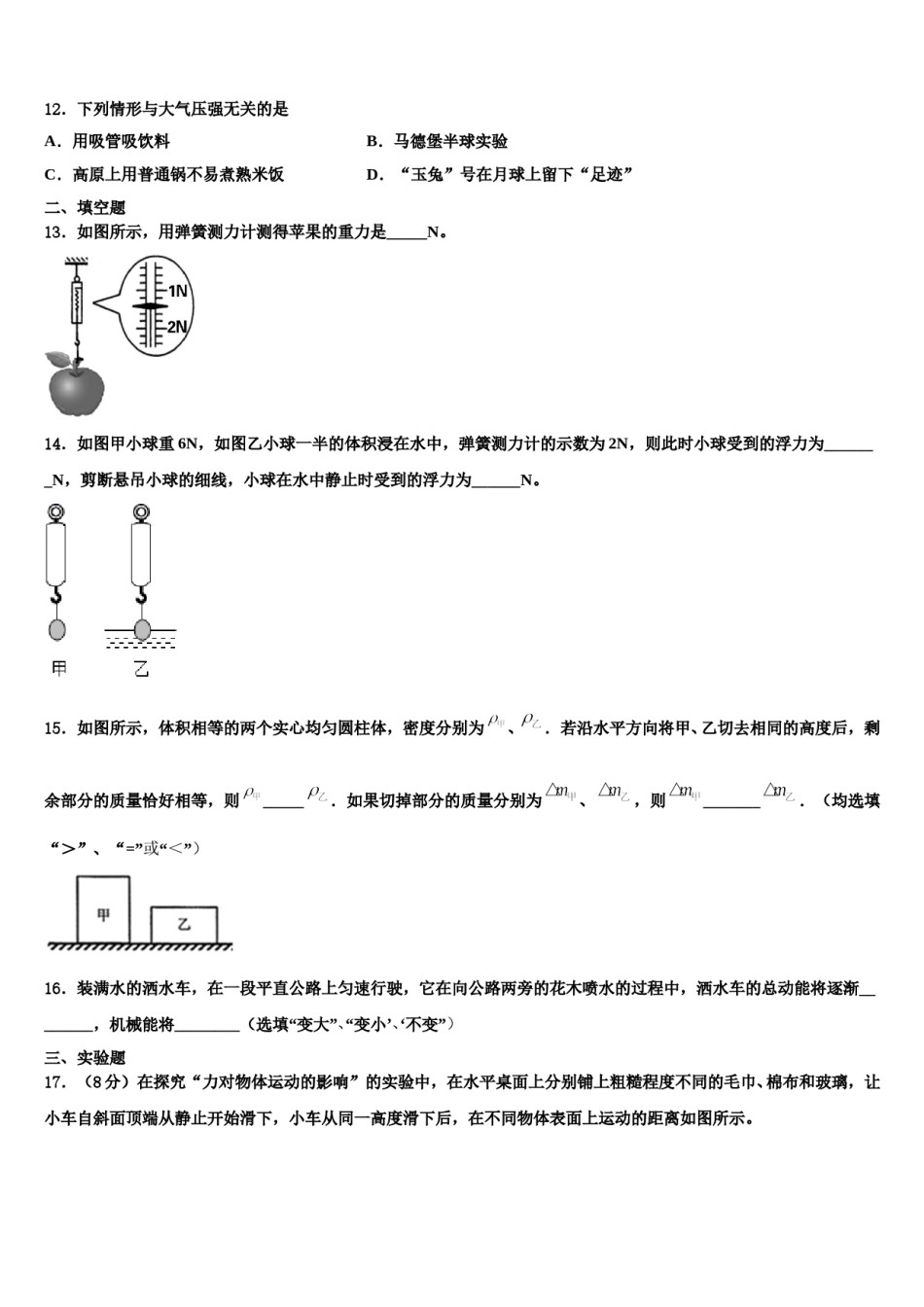 山东省临沂市野店中学2024届物理八下期末复习检测试题含解析.doc_第3页