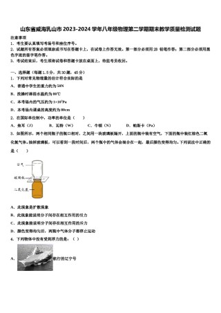 山东省威海乳山市2023-2024学年八年级物理第二学期期末教学质量检测试题含解析.doc