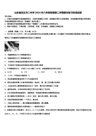 山东省安丘市二中学2024年八年级物理第二学期期末复习检测试题含解析.doc