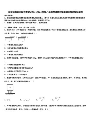 山东省寿光市现代中学2023-2024学年八年级物理第二学期期末检测模拟试题含解析.doc