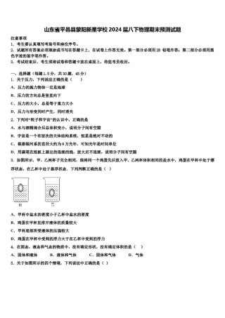 山东省平邑县蒙阳新星学校2024届八下物理期末预测试题含解析.doc