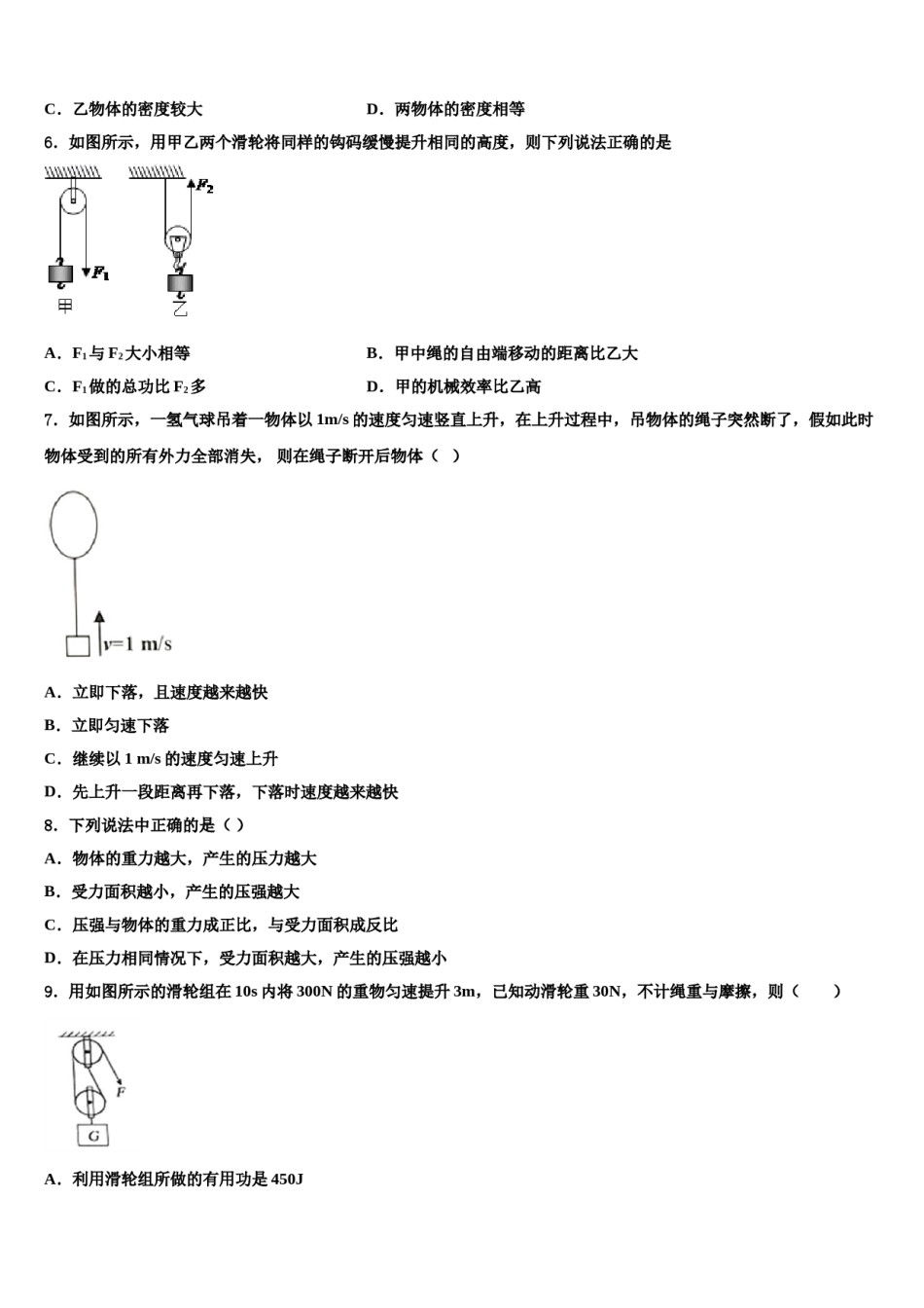 山东省广饶经济开发区乐安中学2024年物理八下期末检测模拟试题含解析.doc_第2页