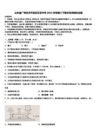 山东省广饶经济开发区乐安中学2024年物理八下期末检测模拟试题含解析.doc