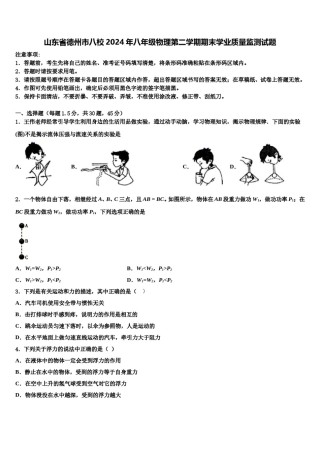 山东省德州市八校2024年八年级物理第二学期期末学业质量监测试题含解析.doc