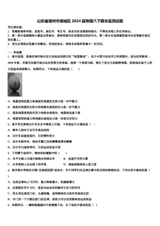 山东省德州市德城区2024届物理八下期末监测试题含解析.doc