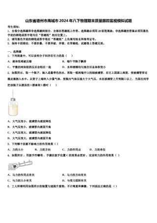山东省德州市禹城市2024年八下物理期末质量跟踪监视模拟试题含解析.doc