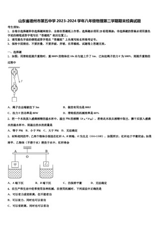 山东省德州市第五中学2023-2024学年八年级物理第二学期期末经典试题含解析.doc