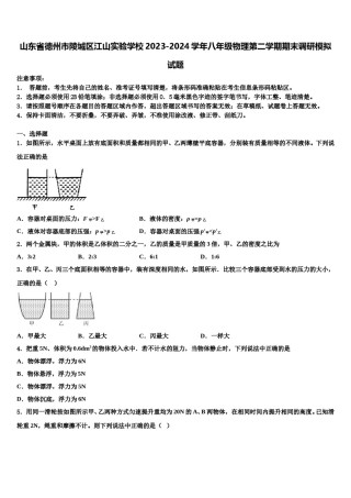 山东省德州市陵城区江山实验学校2023-2024学年八年级物理第二学期期末调研模拟试题含解析.doc