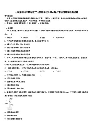 山东省德州市陵城区江山实验学校2024届八下物理期末经典试题含解析.doc