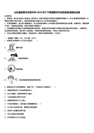山东省新泰市谷里中学2024年八下物理期末学业质量监测模拟试题含解析.doc