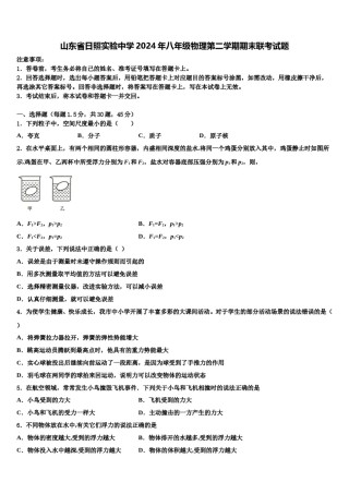 山东省日照实验中学2024年八年级物理第二学期期末联考试题含解析.doc