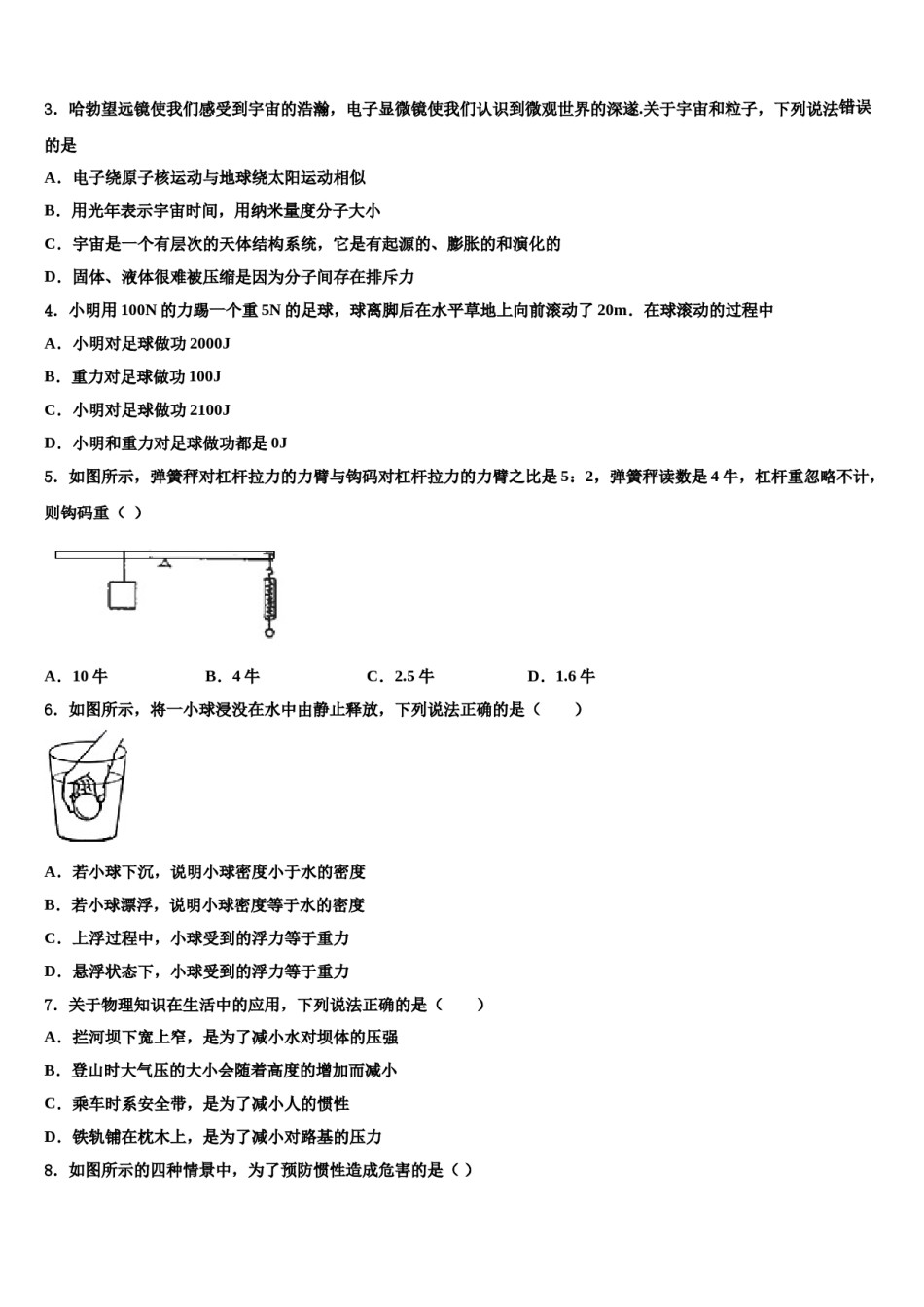山东省日照市高新区中学2024届物理八下期末学业质量监测试题含解析.doc_第2页