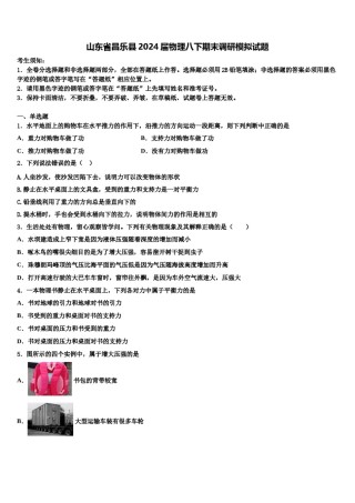 山东省昌乐县2024届物理八下期末调研模拟试题含解析.doc