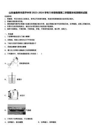 山东省曲阜市昌平中学2023-2024学年八年级物理第二学期期末检测模拟试题含解析.doc
