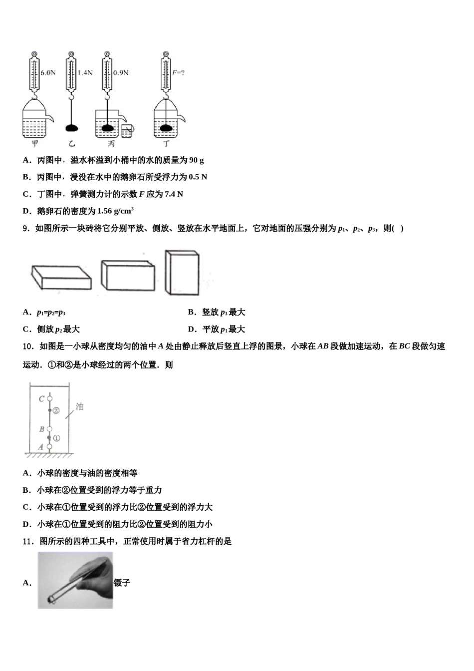 山东省枣庄市台儿庄区2024年八下物理期末质量跟踪监视试题含解析.doc_第3页