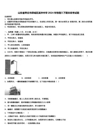 山东省枣庄市薛城区奚仲中学2024年物理八下期末统考试题含解析.doc